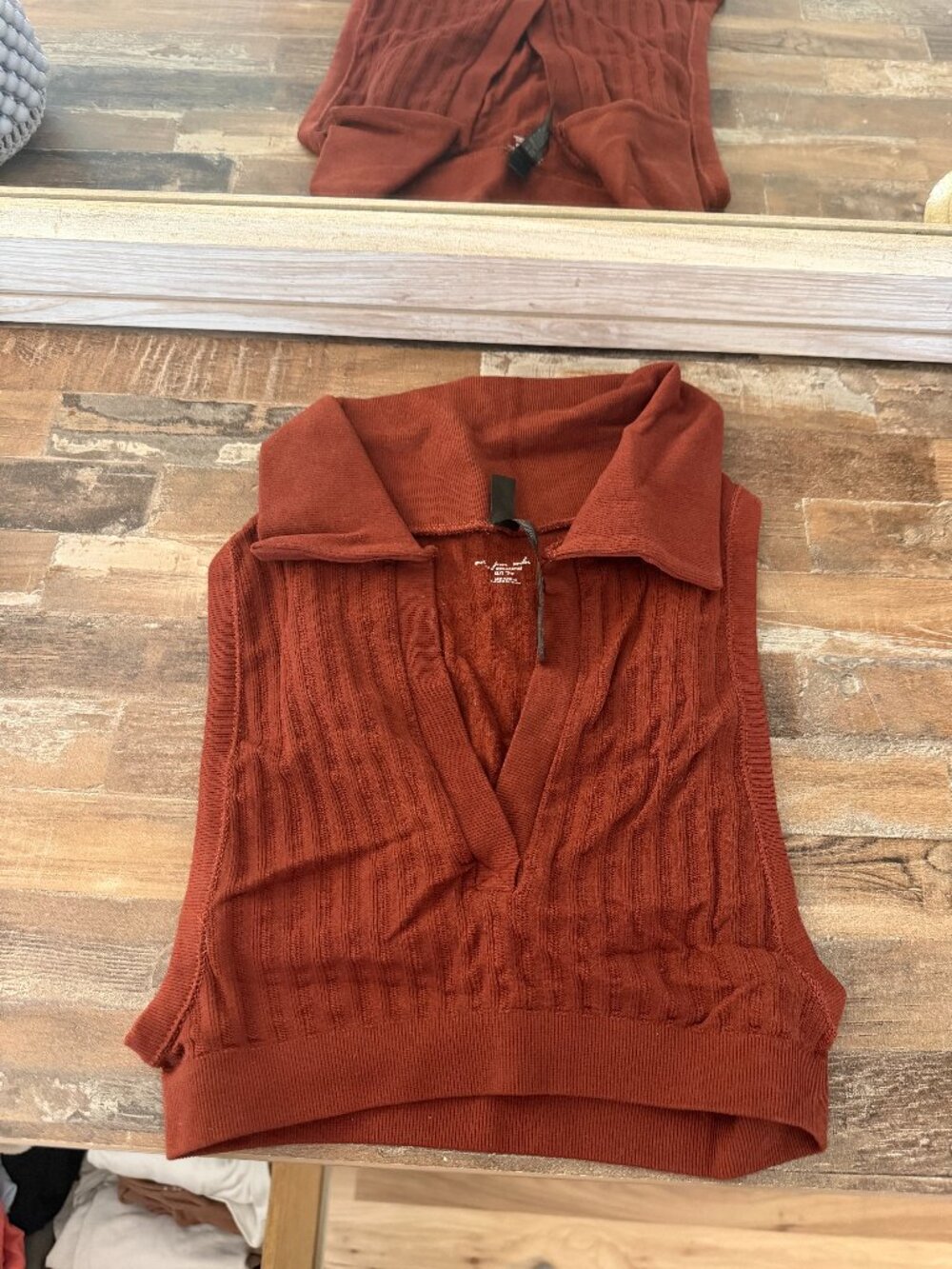 Urban Outfitters Out From Under XS Ribbed Collared Crop Top - Reddish Orange